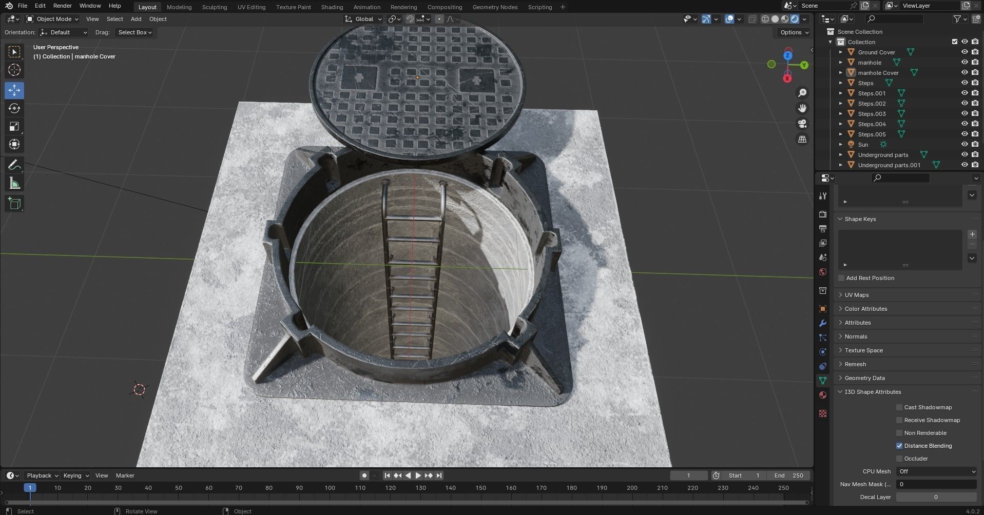 Manhole and Ground Tunnel Low-poly 3D model_19