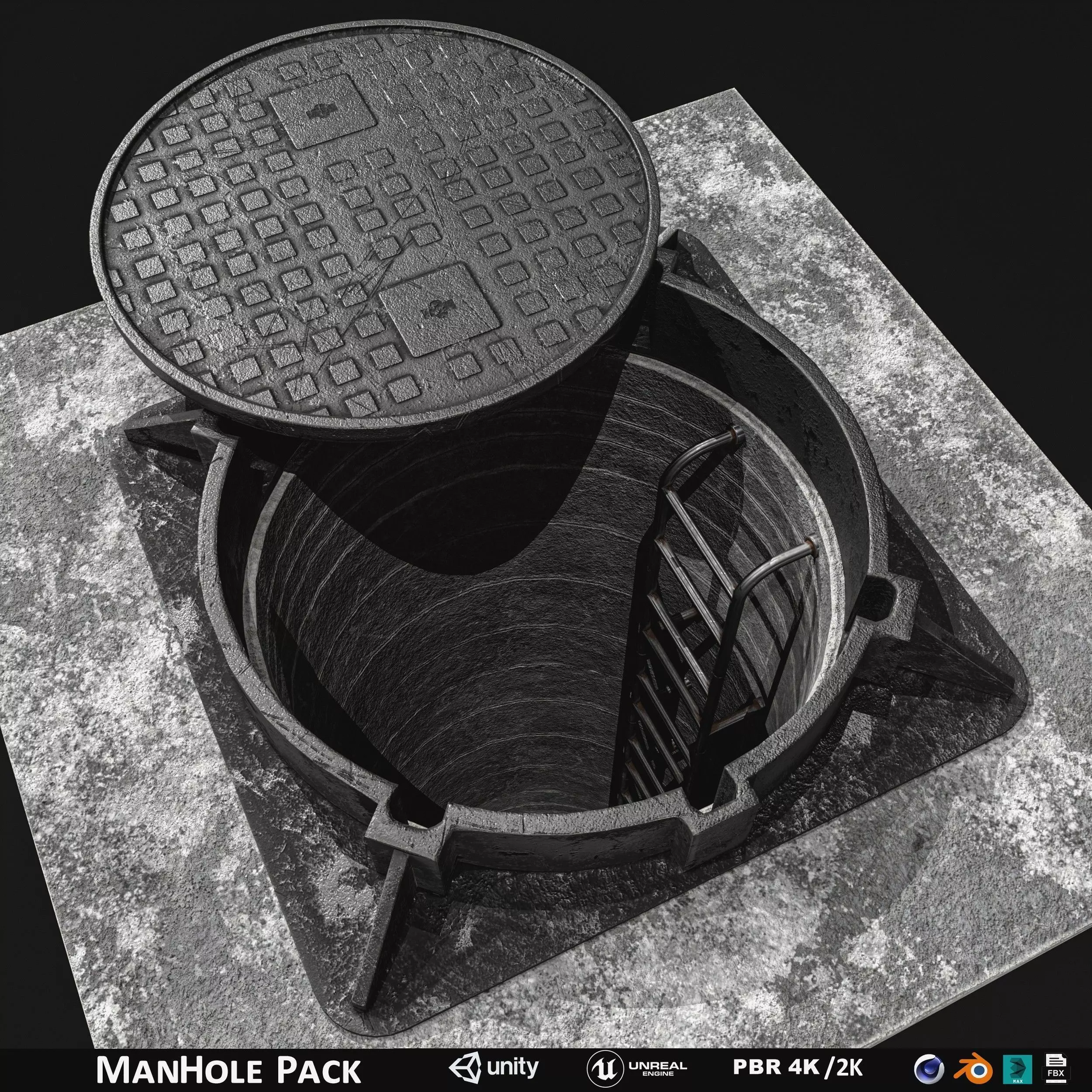 Manhole and Ground Tunnel Low-poly 3D model_0