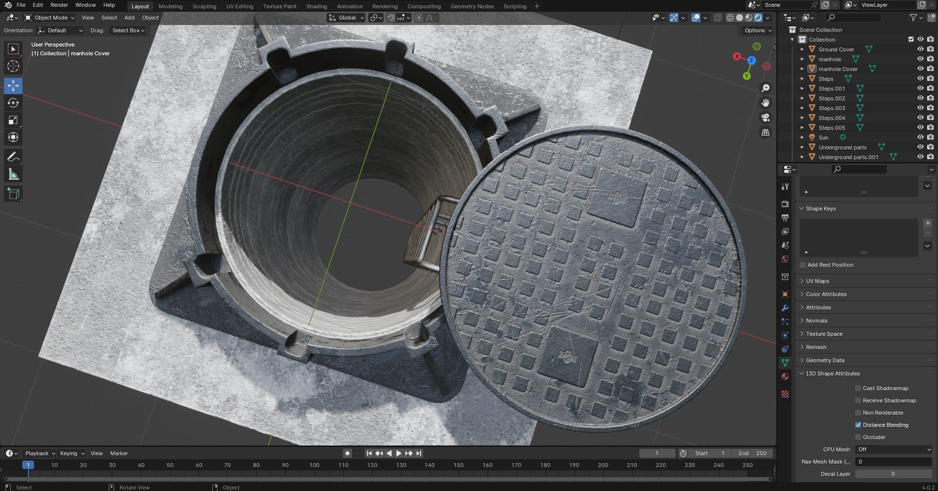 Manhole and Ground Tunnel Low-poly 3D model_21
