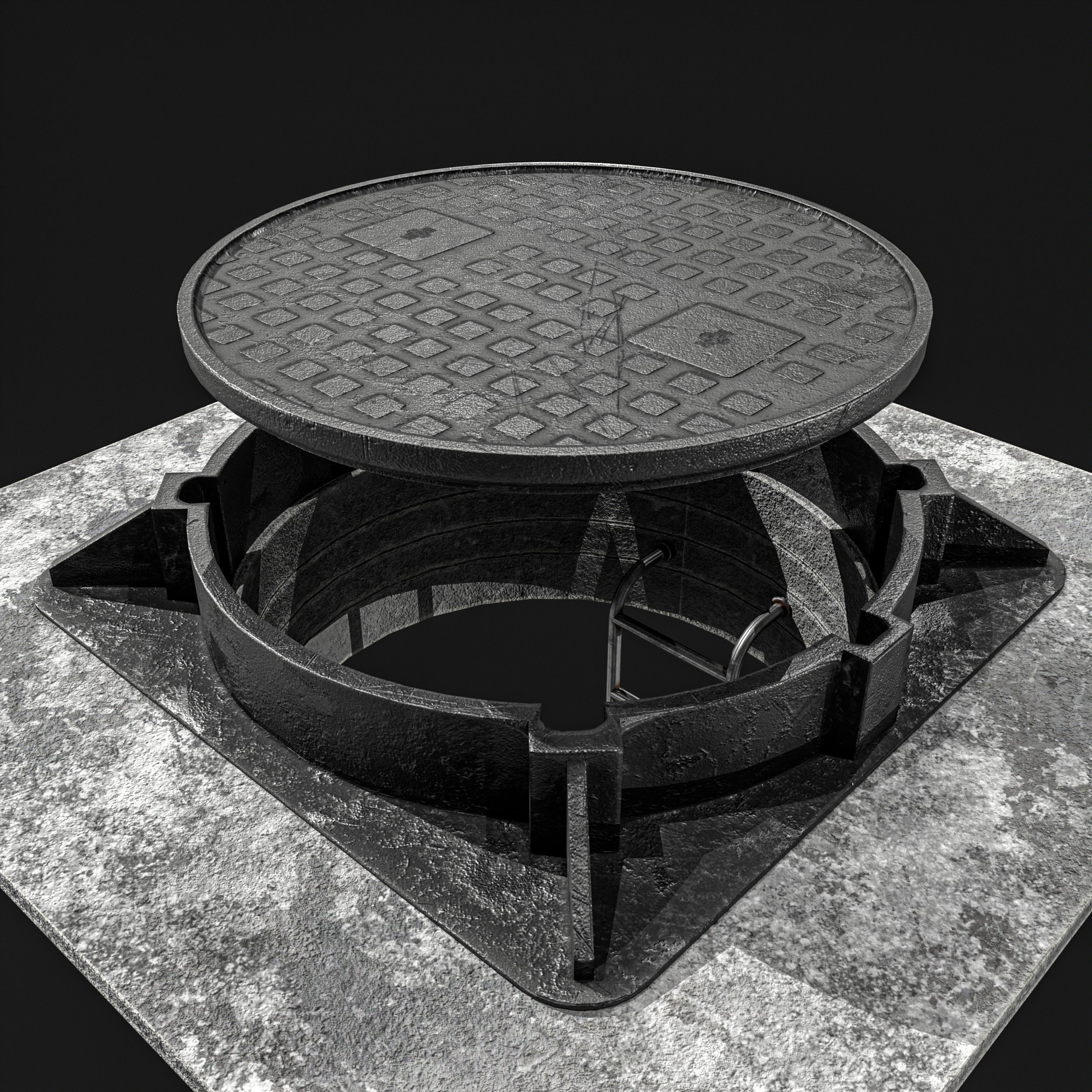 Manhole and Ground Tunnel Low-poly 3D model_2