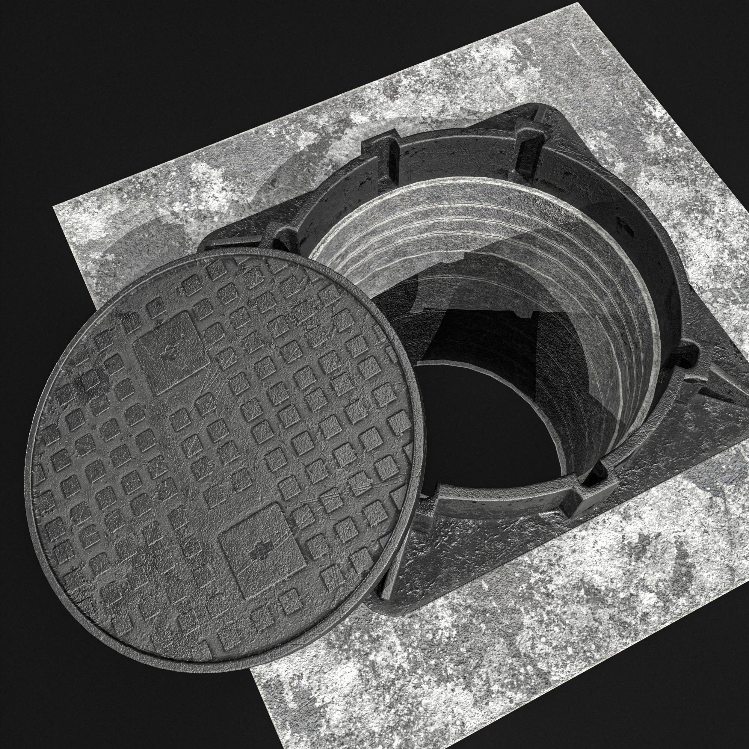 Manhole and Ground Tunnel Low-poly 3D model_11