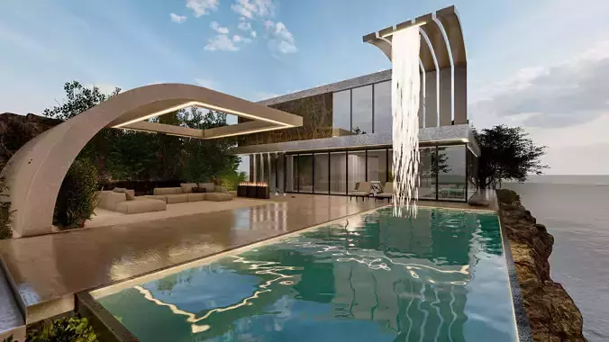 Modern Luxury Cliffside Villa Exterior - Lumion  Scene