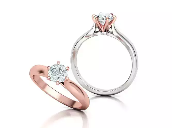 Solitaire Engagement Ring 6mm Stone 6 Prong TWO TONE