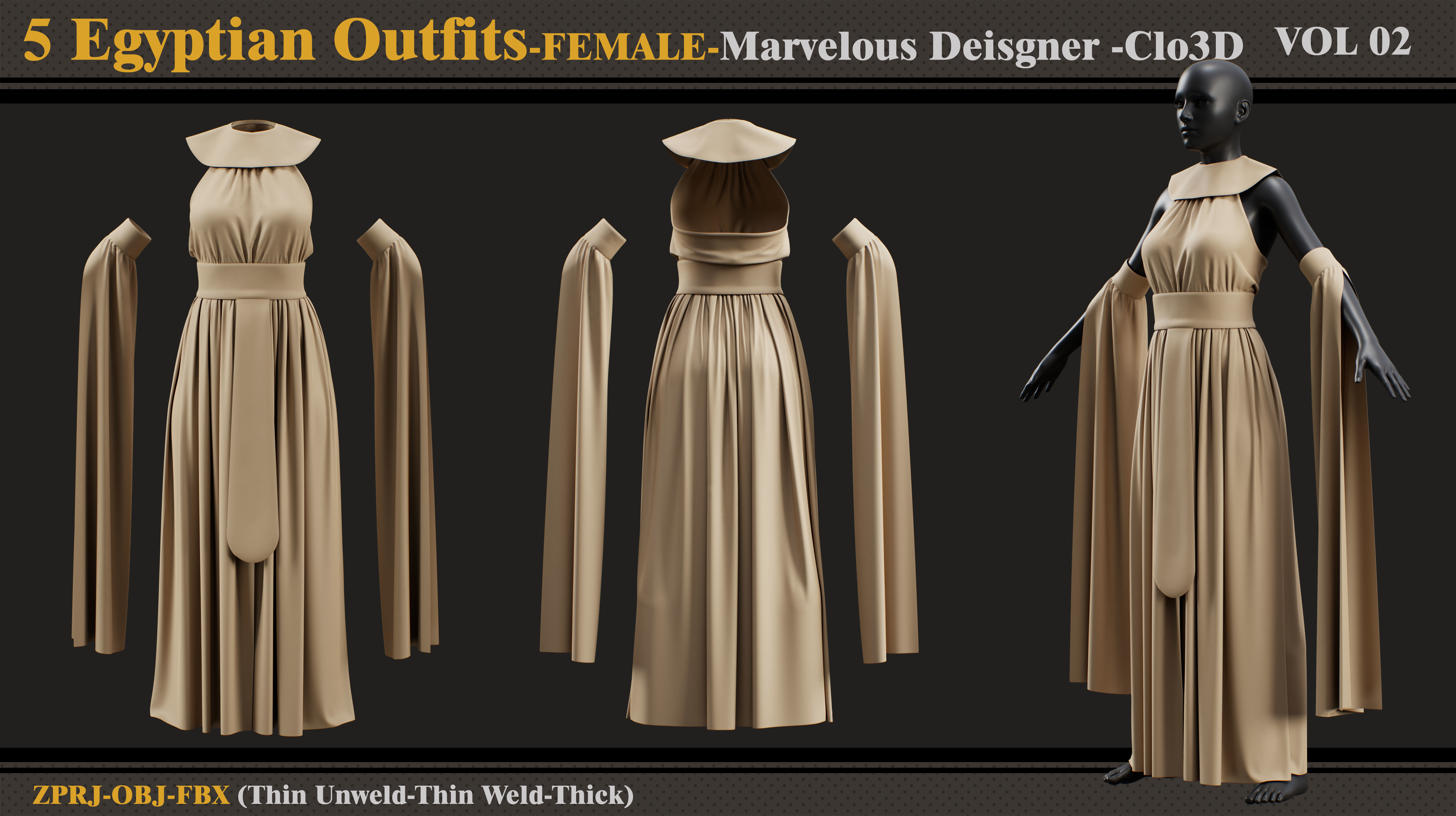5 Egyptian Outfit-MD-Clo3d-ZPRJ-OBJ-FBX 3D model_3