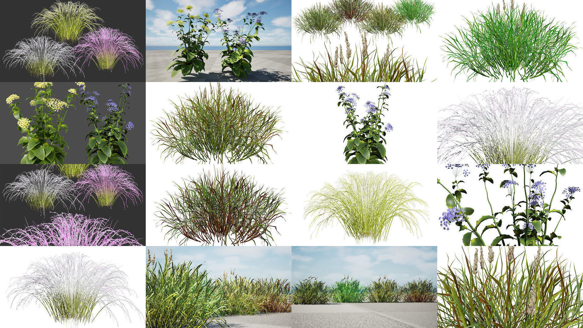 55 Low-Poly Grass Types 3D Model Collection_9