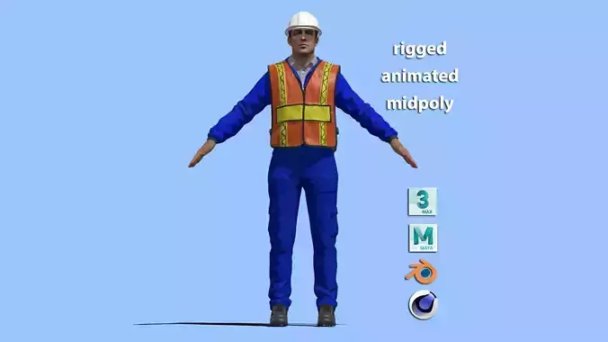 T-Pose Rigged Construction Worker 3D model