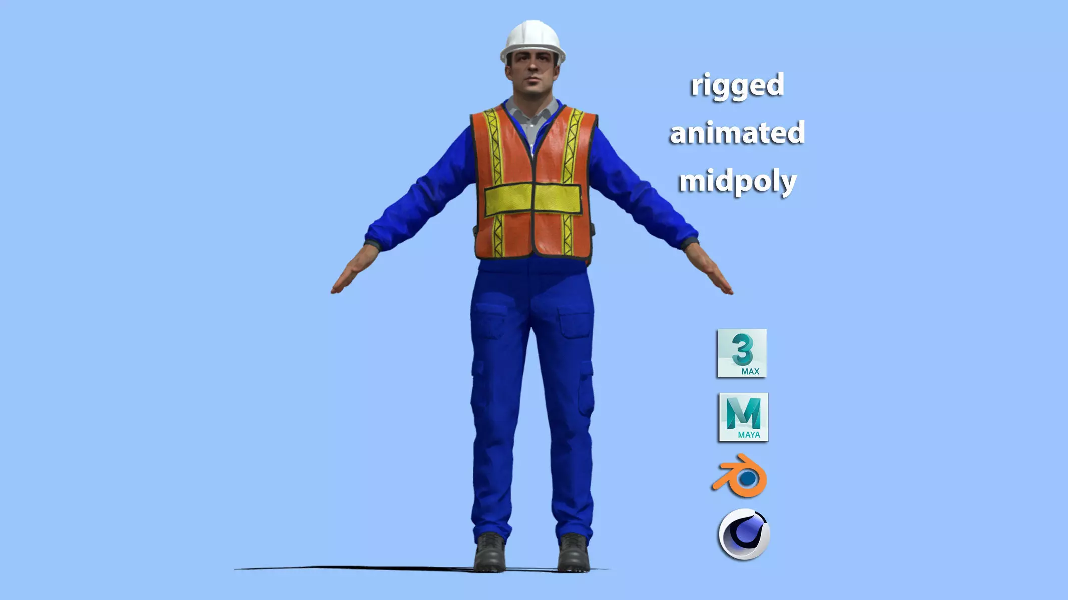 T-Pose Rigged Construction Worker 3D model_0