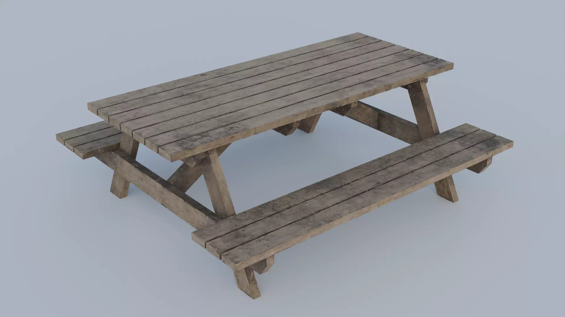 Worn Picnic Bench Low-poly 3D model_0