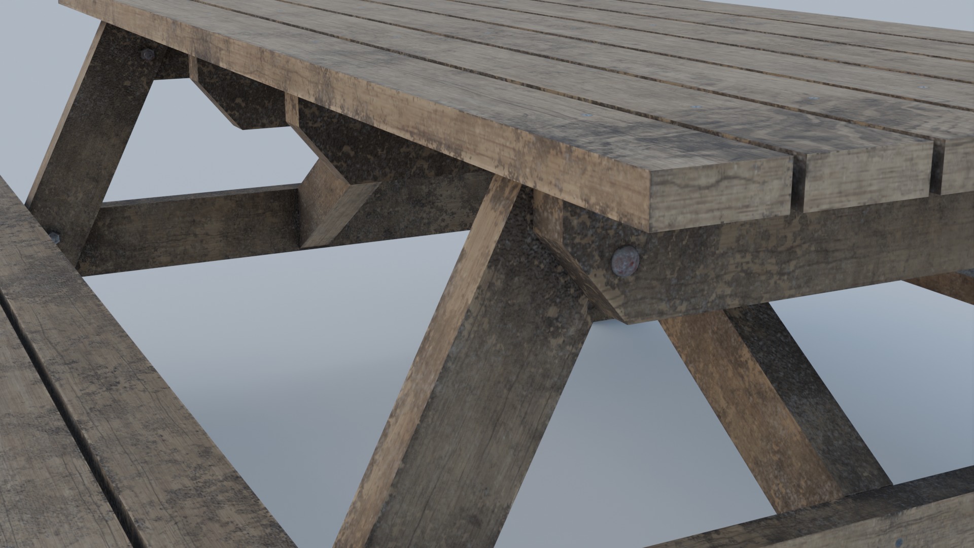 Worn Picnic Bench Low-poly 3D model_4