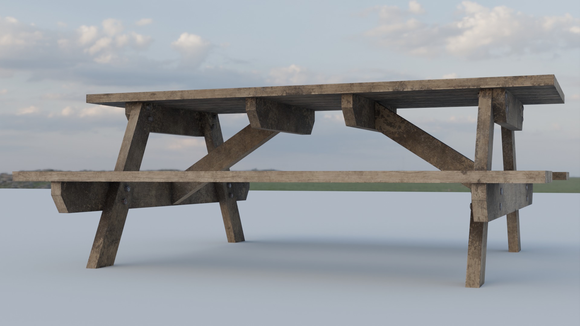 Worn Picnic Bench Low-poly 3D model_5