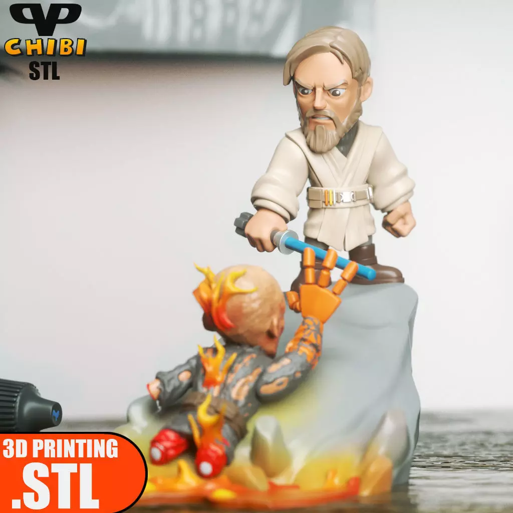 Obi Wan Kenobi vs Anakin Chibi STL for 3D Printing ChibiSTL 3DXM 3D print model