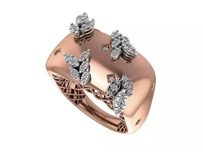 Leaves Butterfly High Jewelry Italian Cocktail Diamond Ring