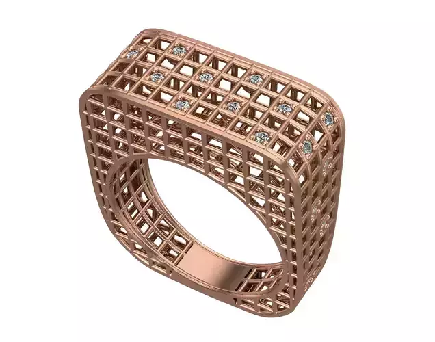 Wire Mesh High Jewelry Italian Cocktail Diamond Ring