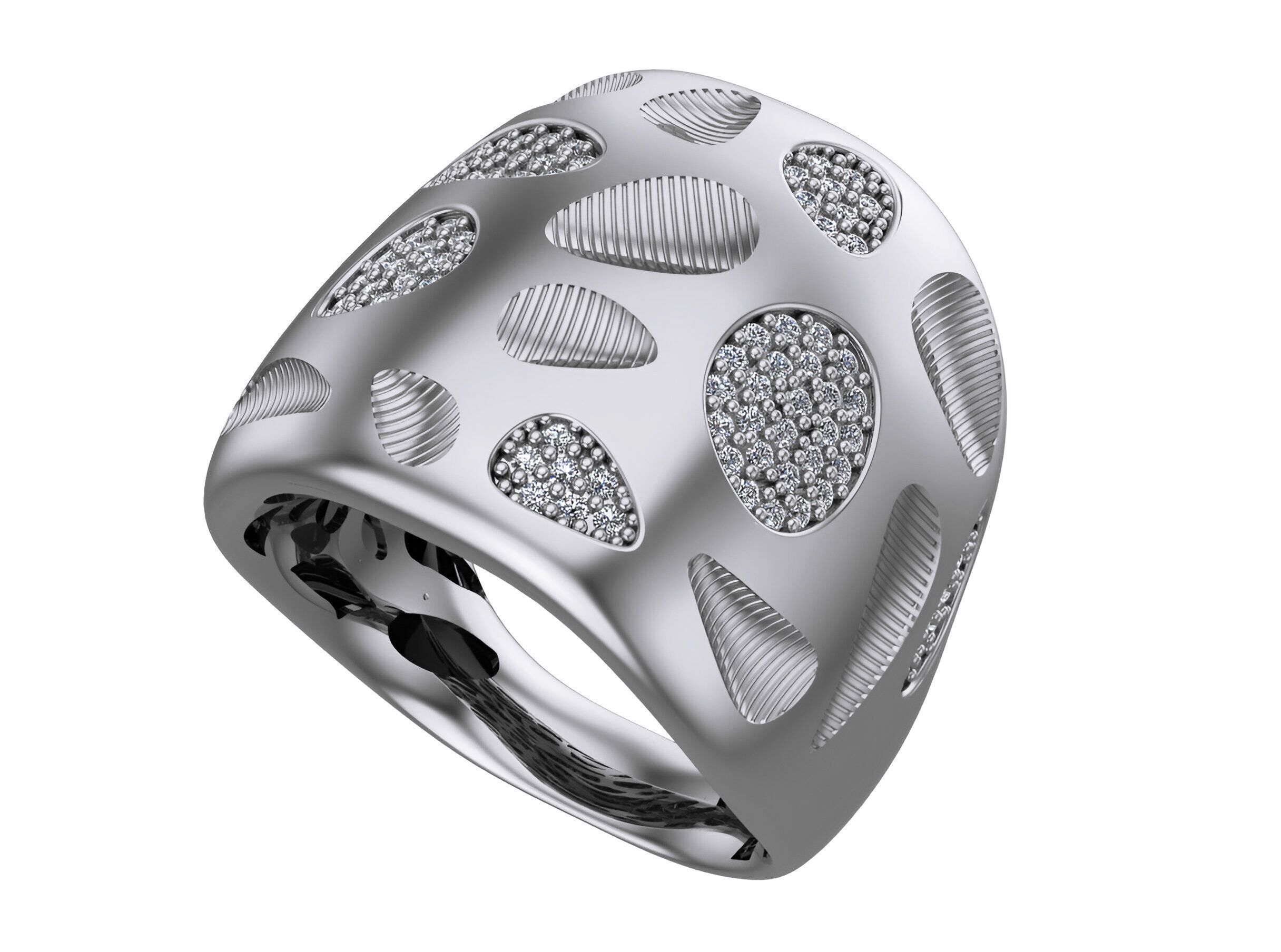 Bones Holes High Jewelry Italian Cocktail Diamond Ring 3D print model_2