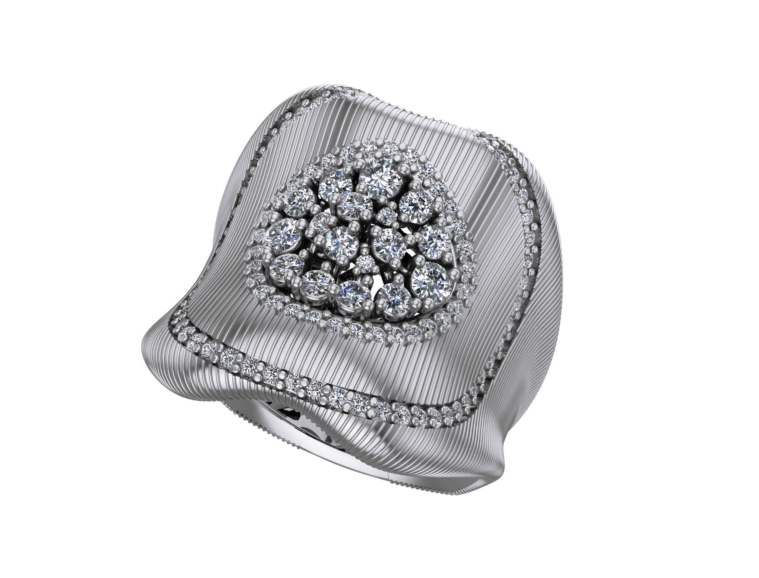 Cluster Diamond High Jewelry Italian Cocktail Ring 3D print model_1