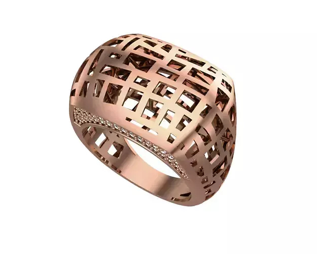 Wire Mesh High Jewelry Italian Cocktail Diamond Ring