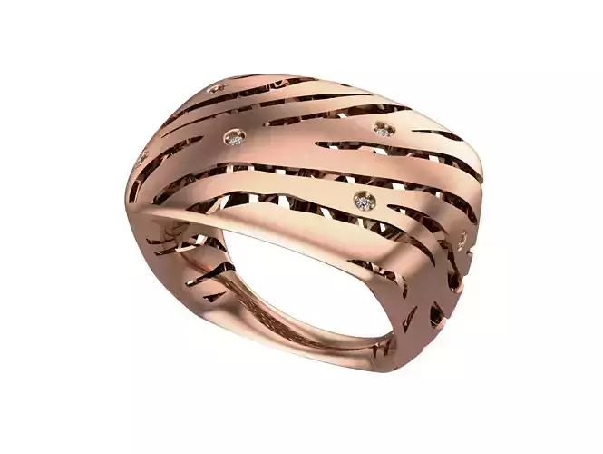 Wire Mesh Ribbon High Jewelry Italian Cocktail Diamond Ring