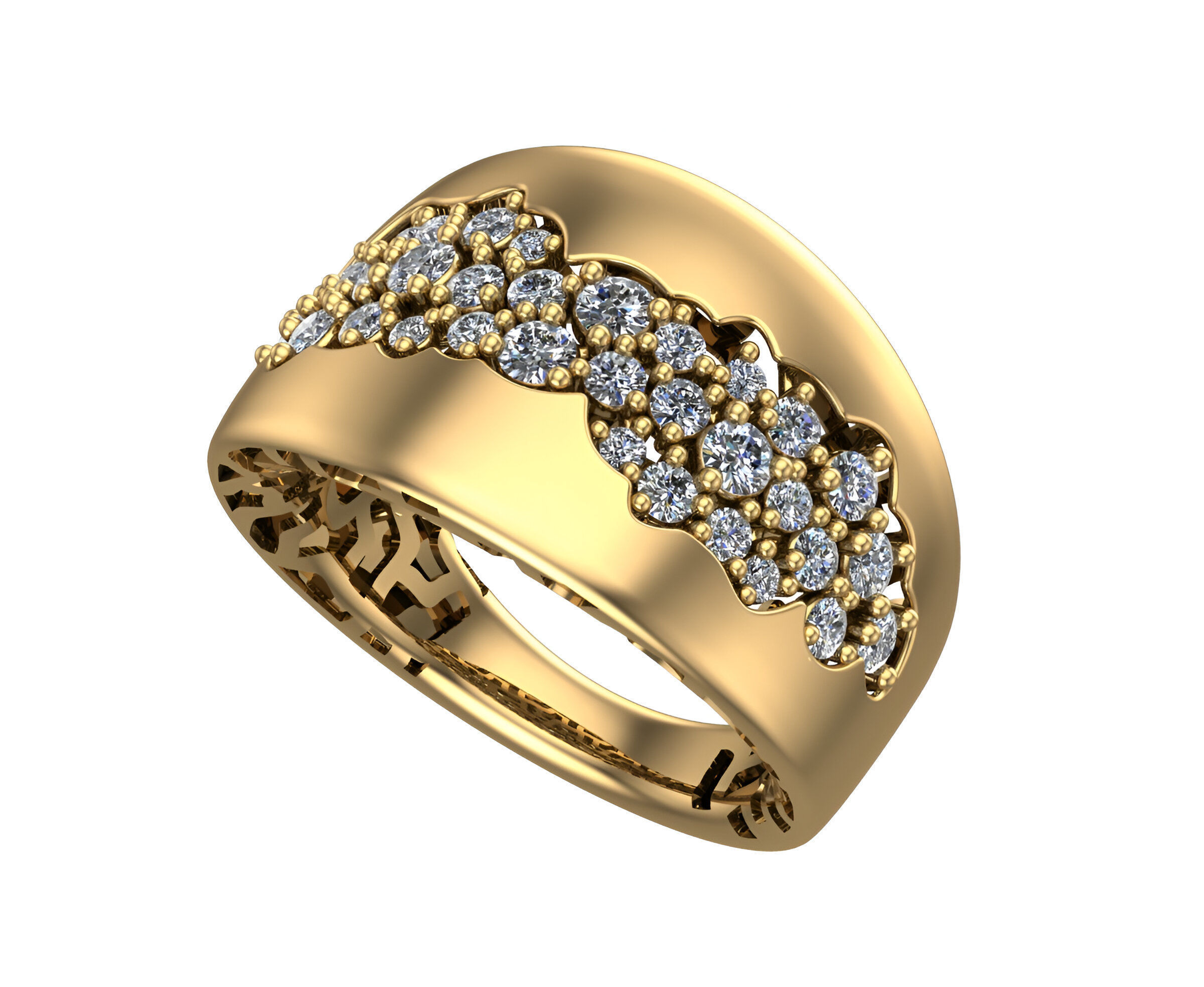 Diamond Cluster High Jewelry Italian Cocktail Ring 3D print model_2
