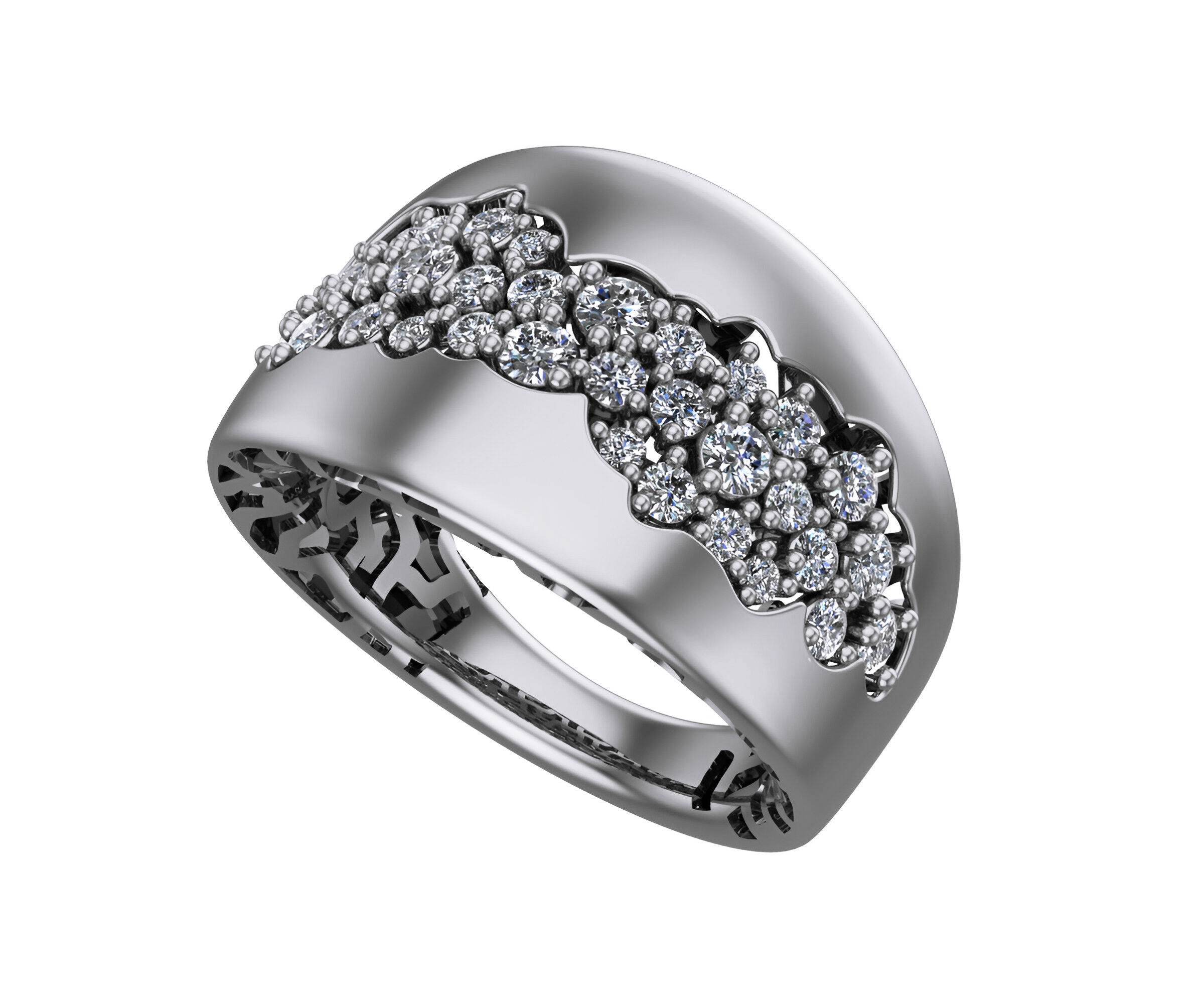 Diamond Cluster High Jewelry Italian Cocktail Ring 3D print model_1