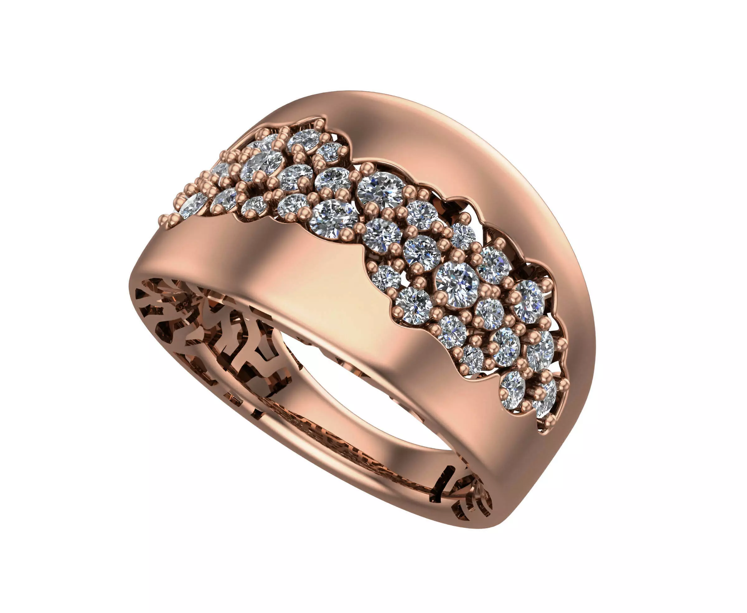 Diamond Cluster High Jewelry Italian Cocktail Ring 3D print model_0