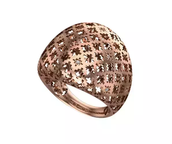 Wire Mesh High Jewelry Italian Cocktail Diamond Ring