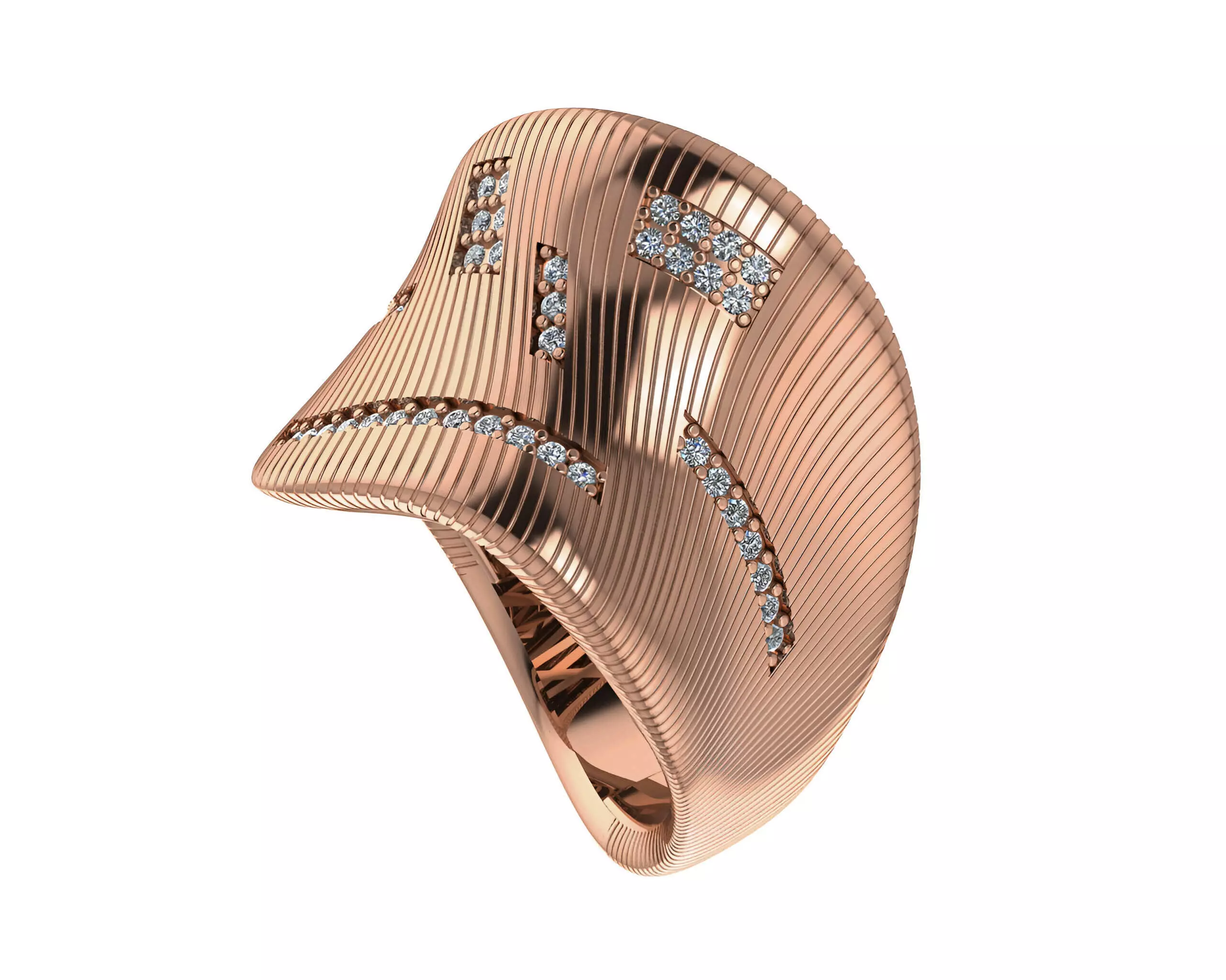 Curved High Jewelry Italian Cocktail Diamond Ring 3D print model_0