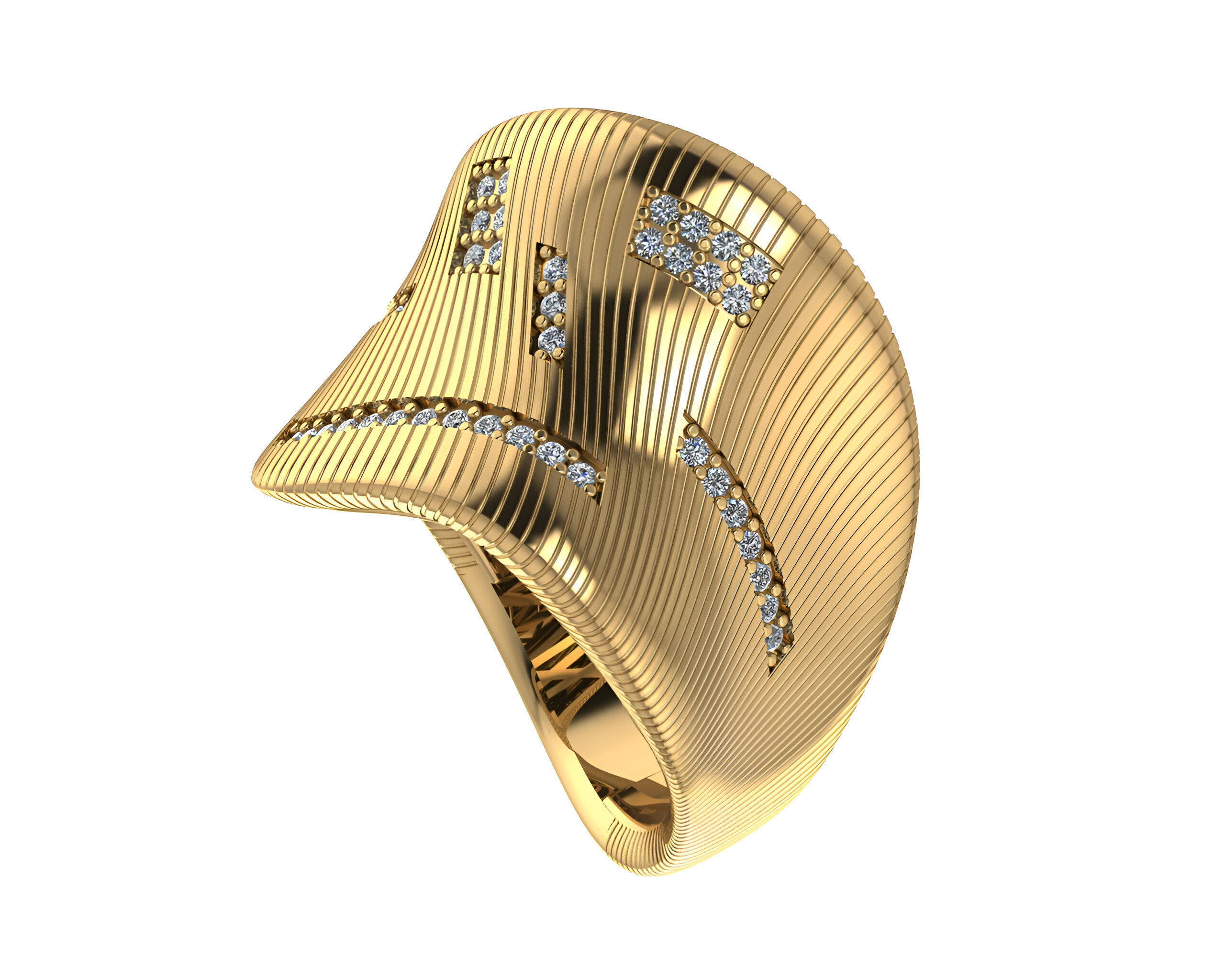 Curved High Jewelry Italian Cocktail Diamond Ring 3D print model_1