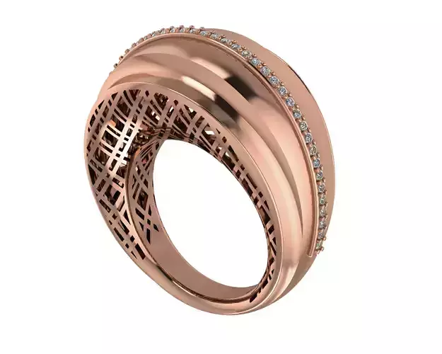Wire Mesh High Jewelry Italian Cocktail Diamond Ring