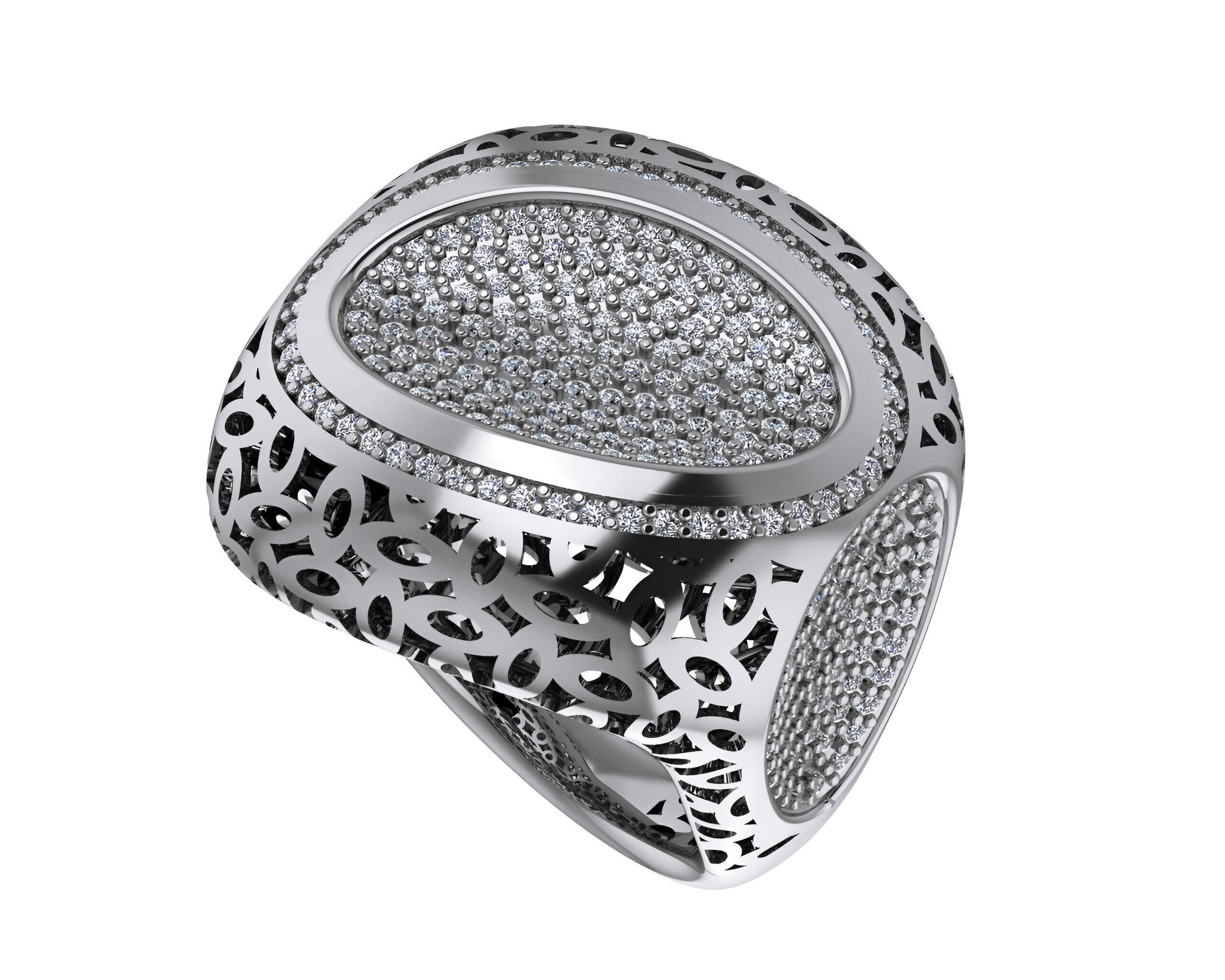 Bone Head Wire Mesh High Jewelry Italian Cocktail Diamond Ring 3D print model_1