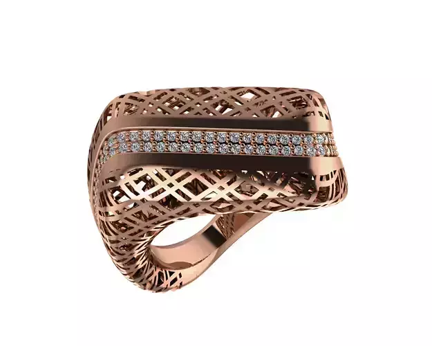 Wire Mesh High Jewelry Italian Cocktail Diamond Ring