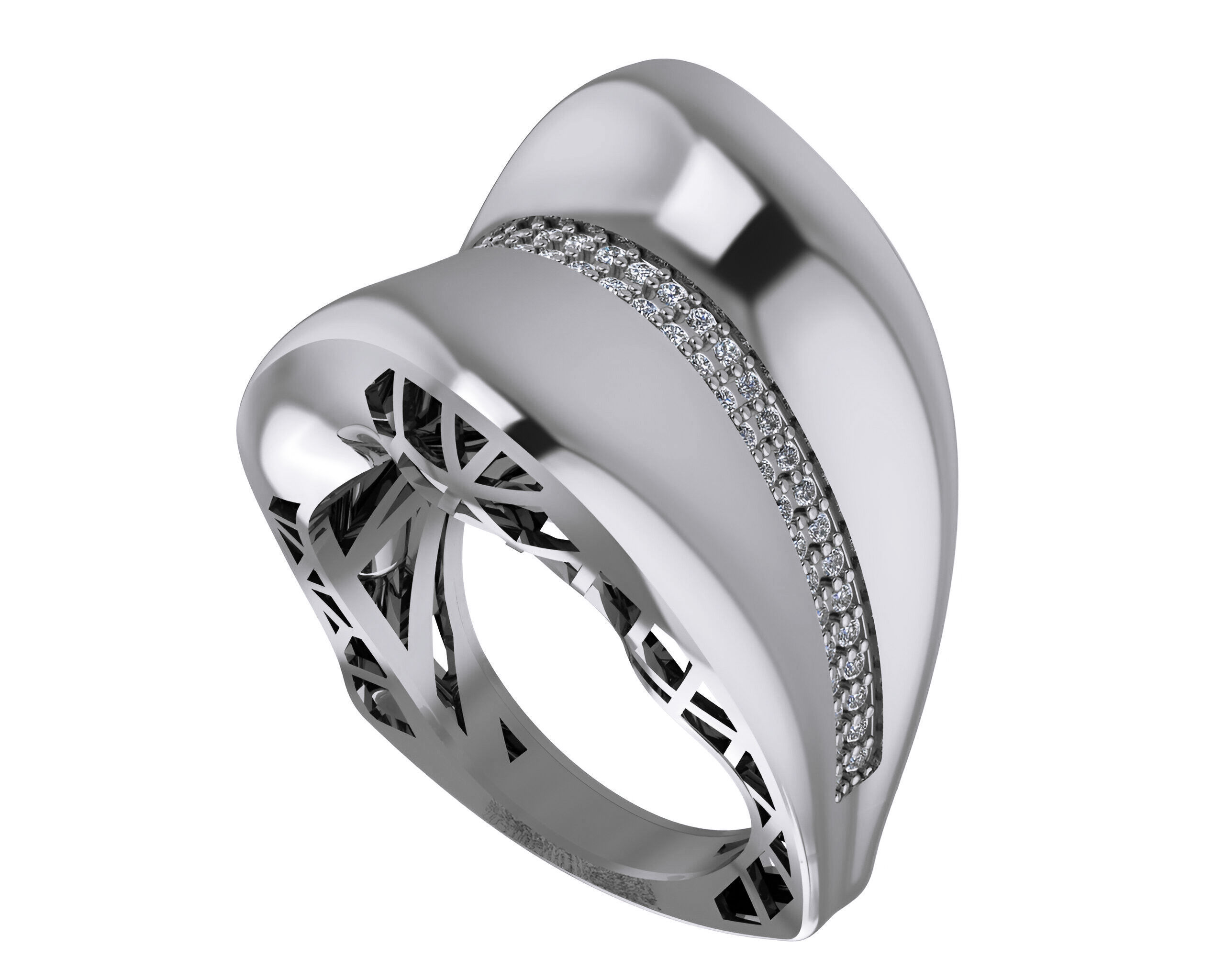 Diamond Line Wire Mesh High Jewelry Italian Cocktail Ring 3D print model_1