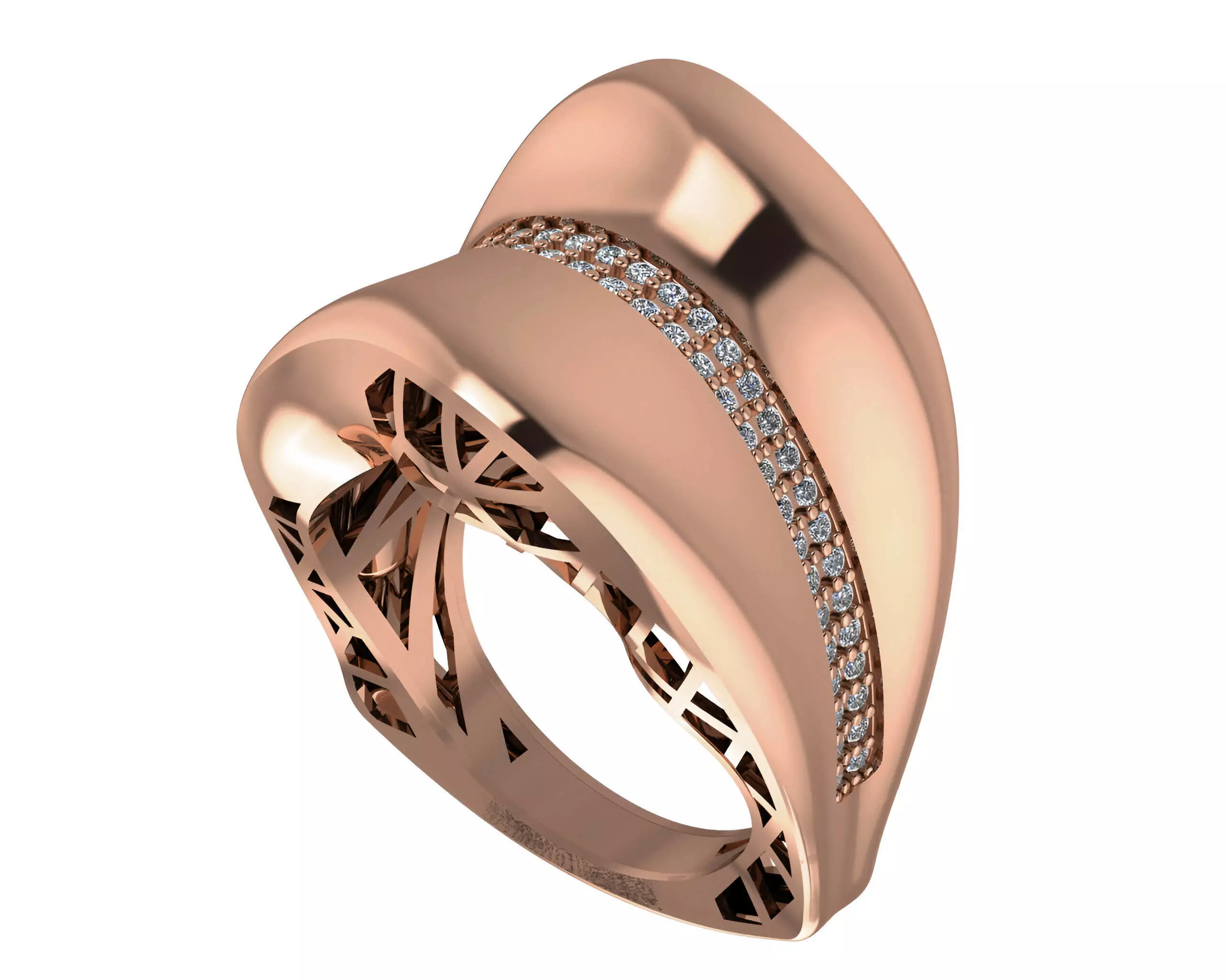 Diamond Line Wire Mesh High Jewelry Italian Cocktail Ring 3D print model_0