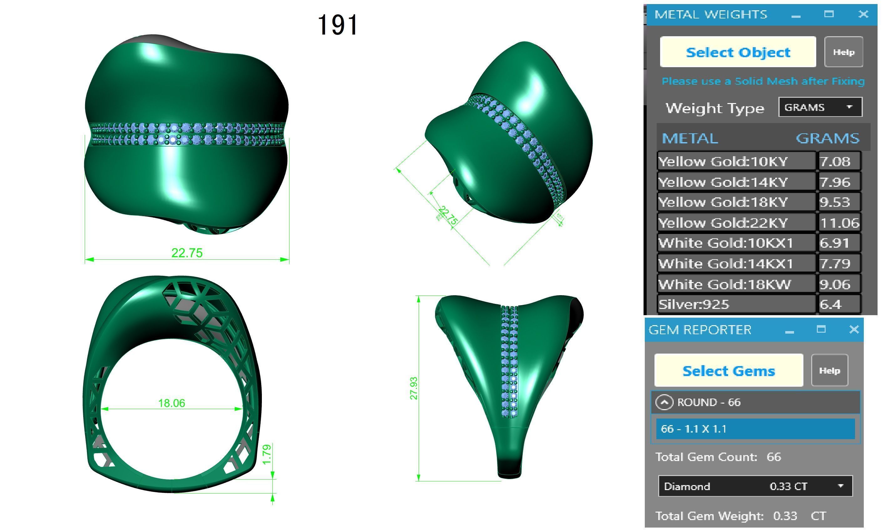 Diamond Line Wire Mesh High Jewelry Italian Cocktail Ring 3D print model_3