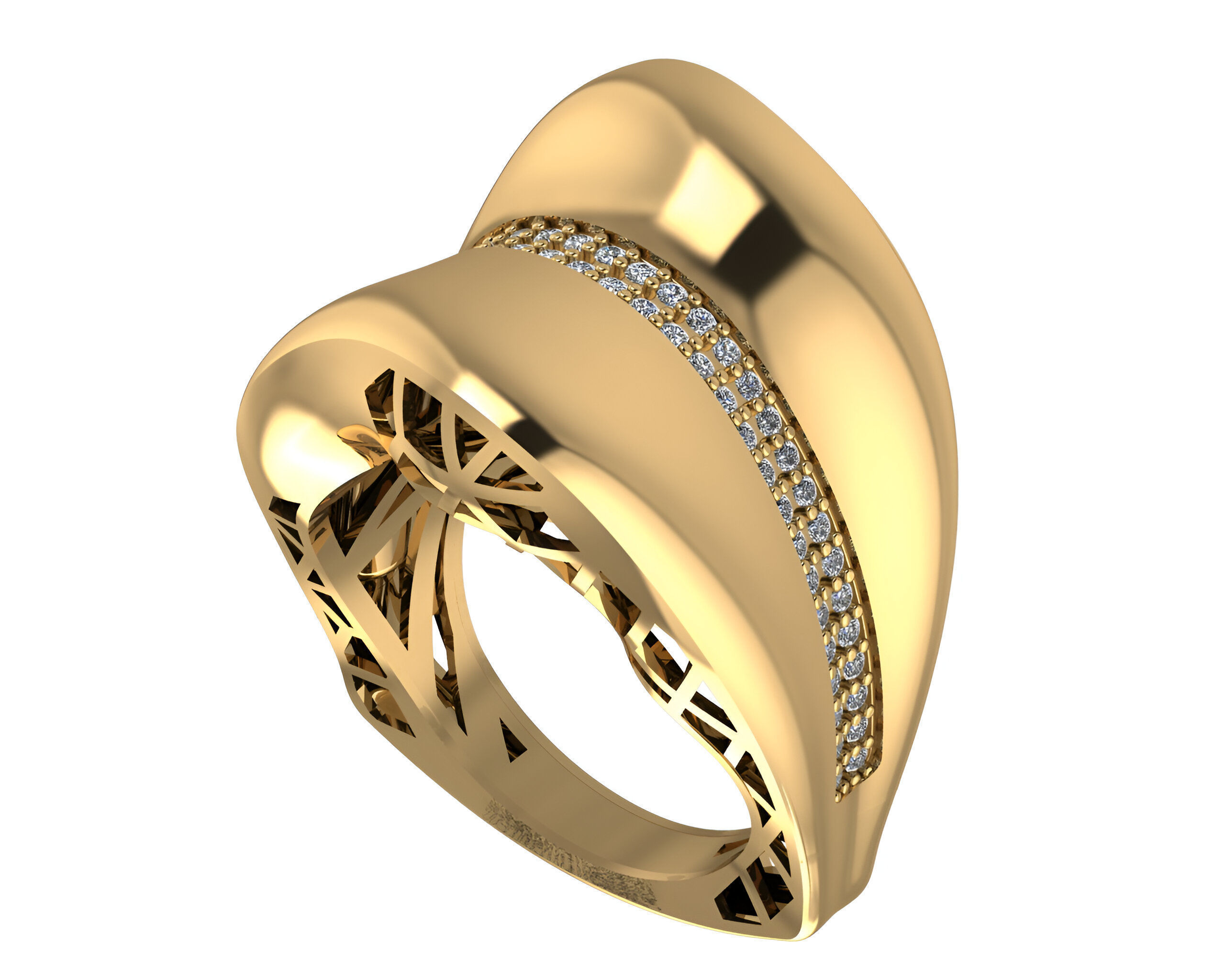 Diamond Line Wire Mesh High Jewelry Italian Cocktail Ring 3D print model_2