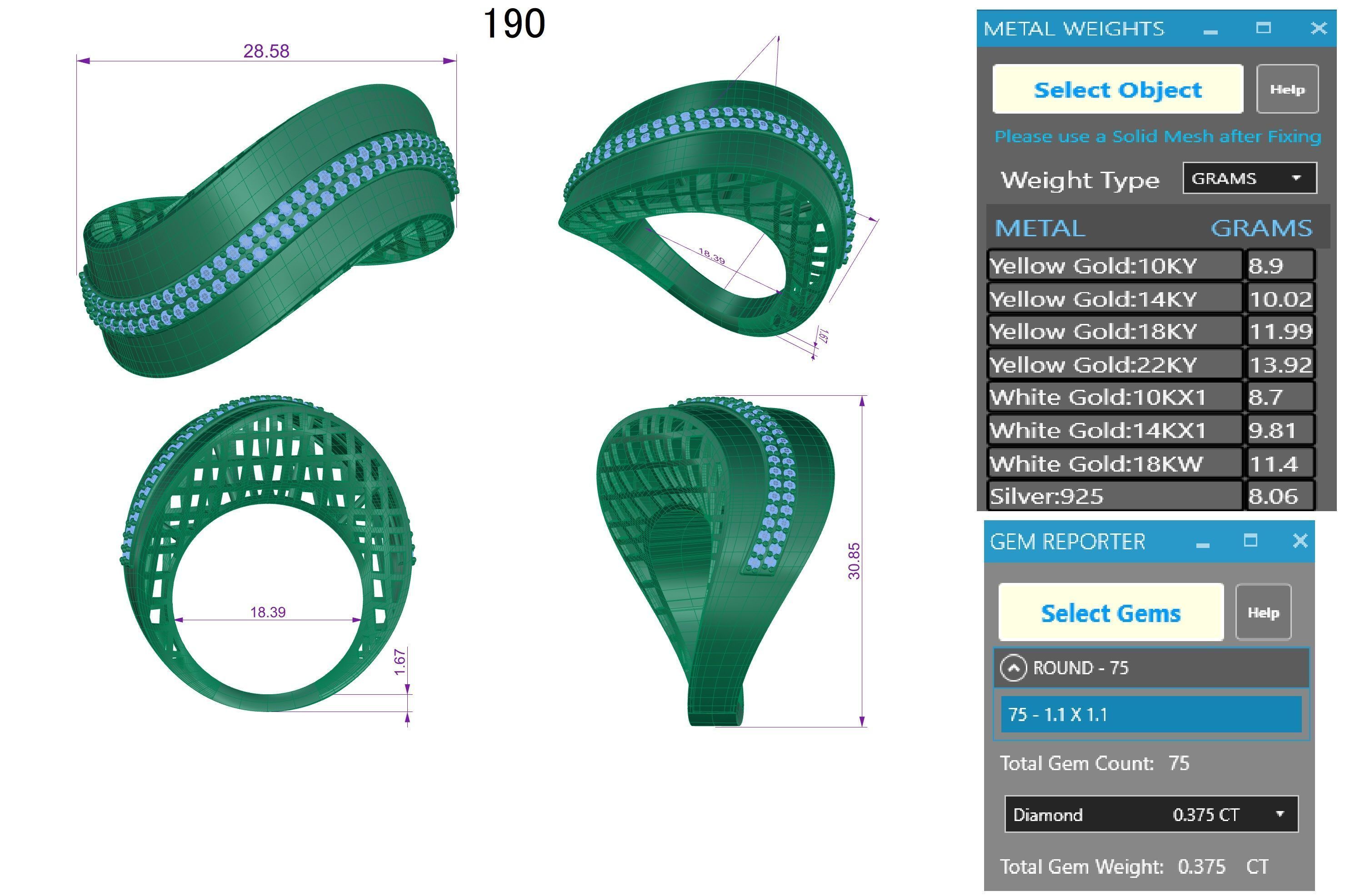 Diamond Line Wire Mesh High Jewelry Italian Cocktail Ring 3D print model_3