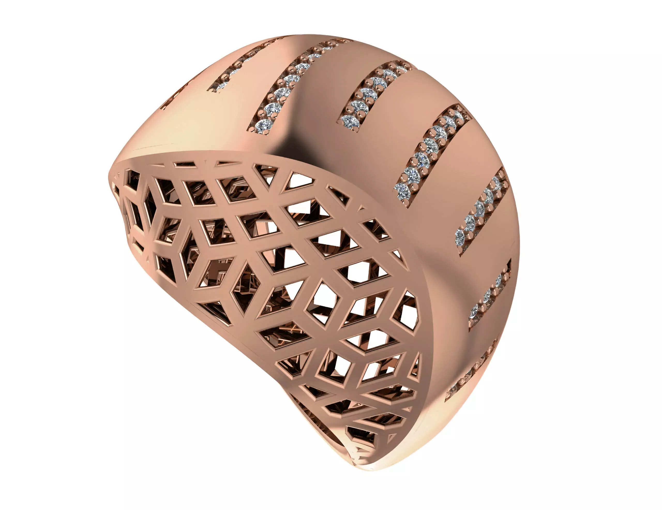 Diamond Line Wire Mesh High Jewelry Italian Cocktail Ring 3D print model_0
