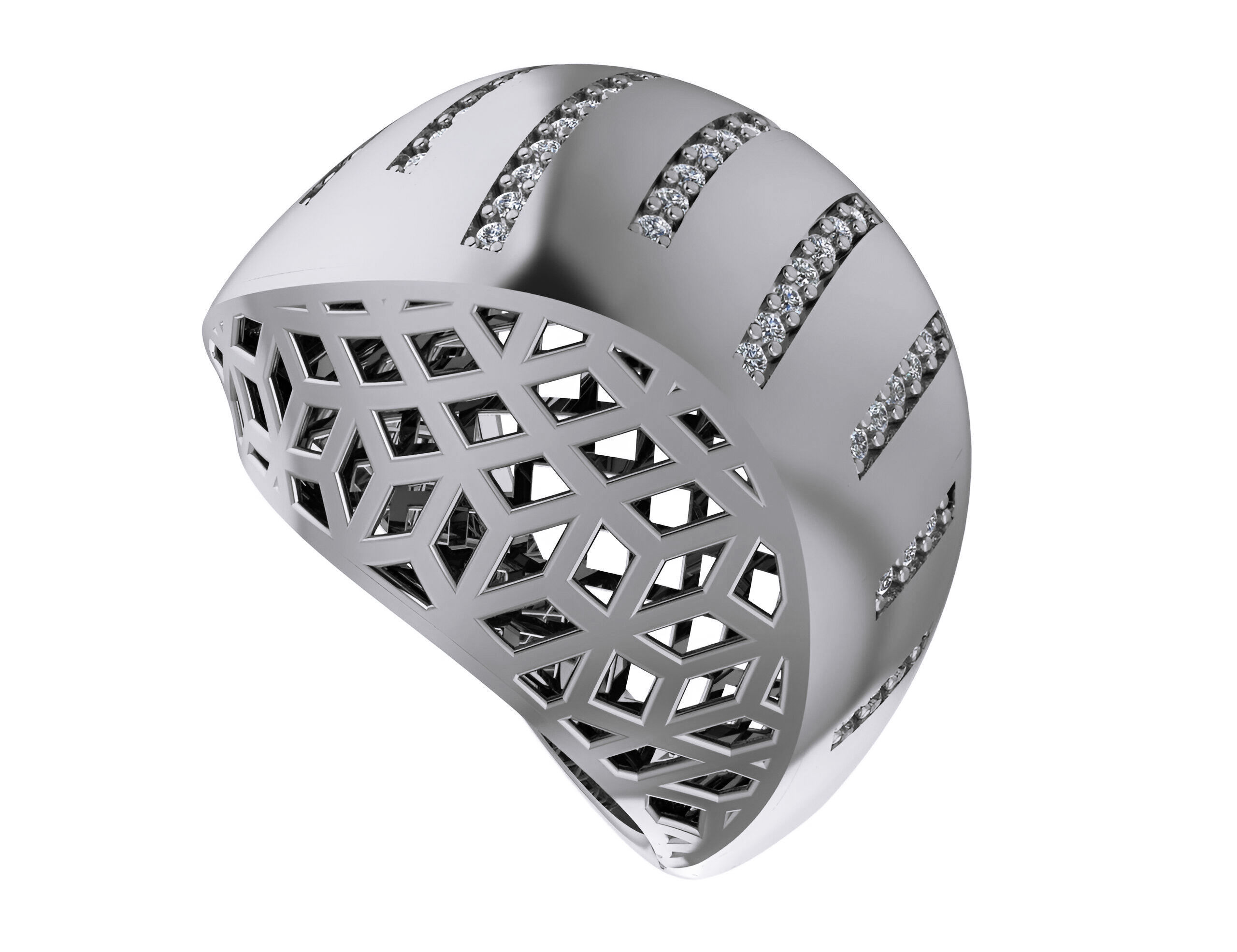 Diamond Line Wire Mesh High Jewelry Italian Cocktail Ring 3D print model_2
