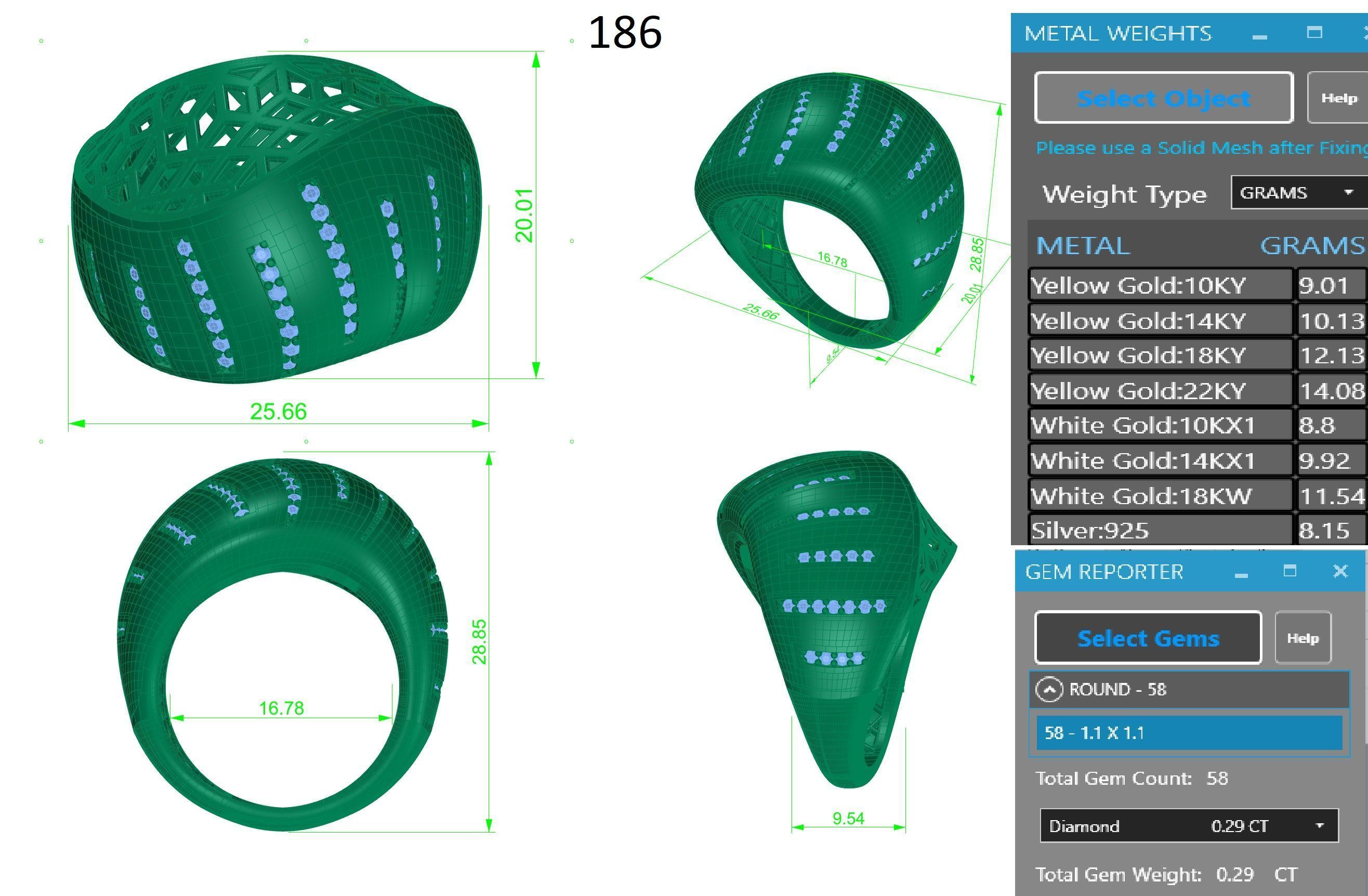 Diamond Line Wire Mesh High Jewelry Italian Cocktail Ring 3D print model_3