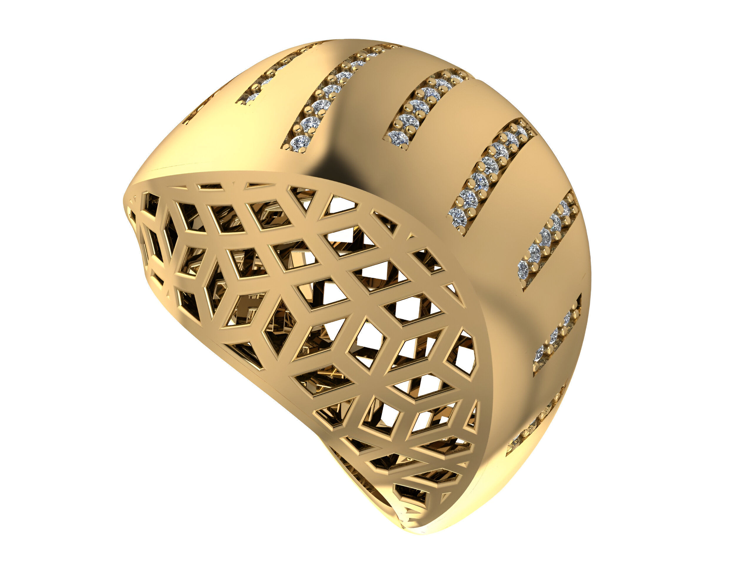 Diamond Line Wire Mesh High Jewelry Italian Cocktail Ring 3D print model_1