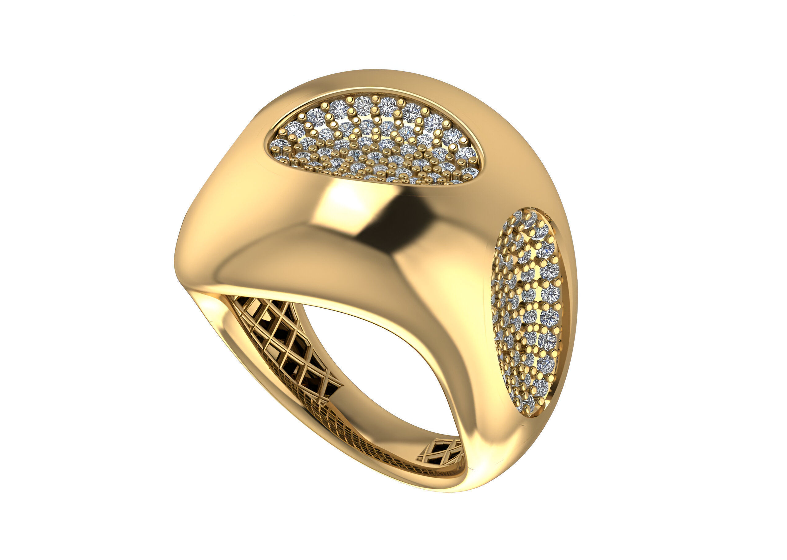 Bone Holes High Jewelry Italian Cocktail Diamond Ring 3D print model_1