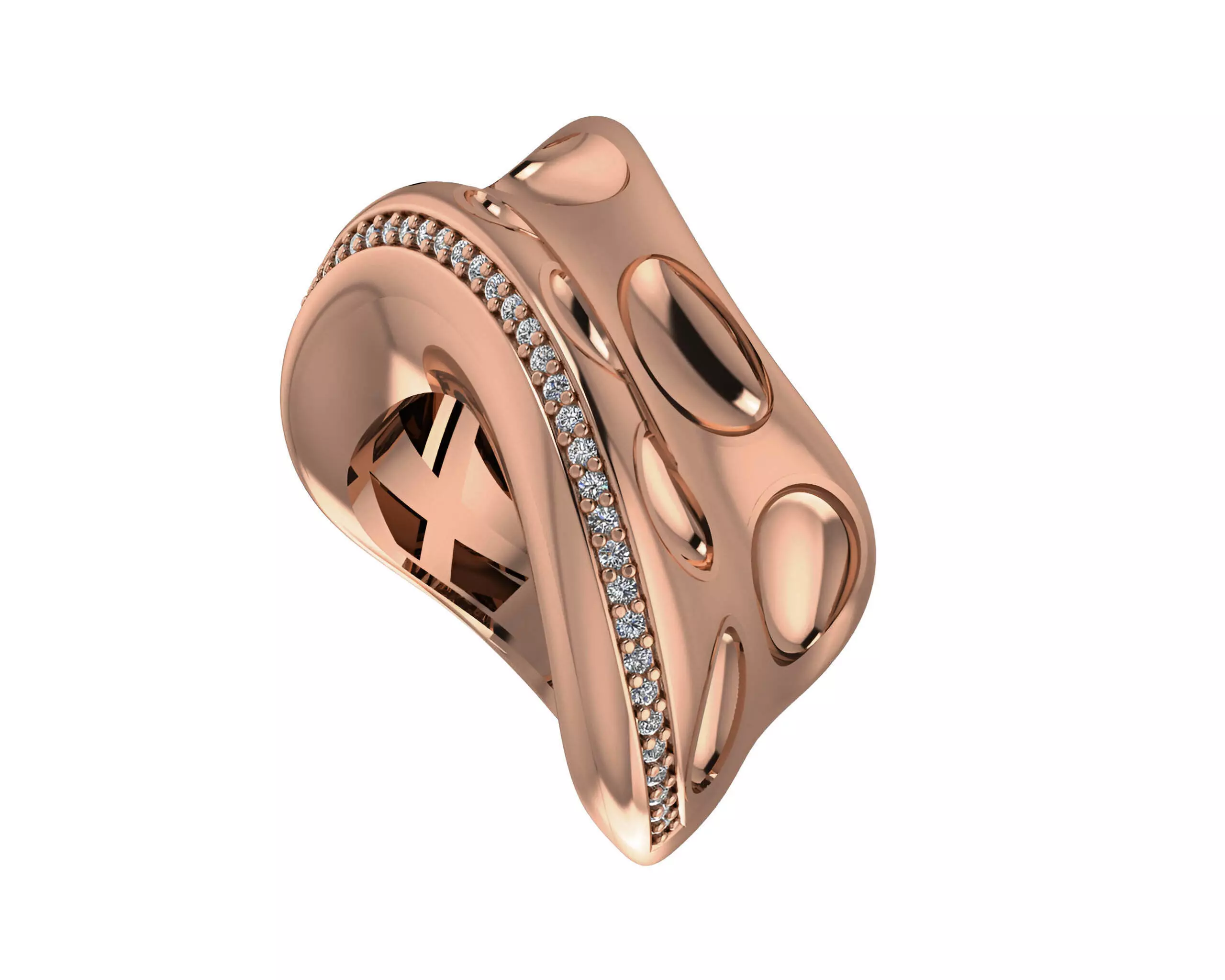 Bone Holes High Jewelry Italian Cocktail Diamond Ring 3D print model_0