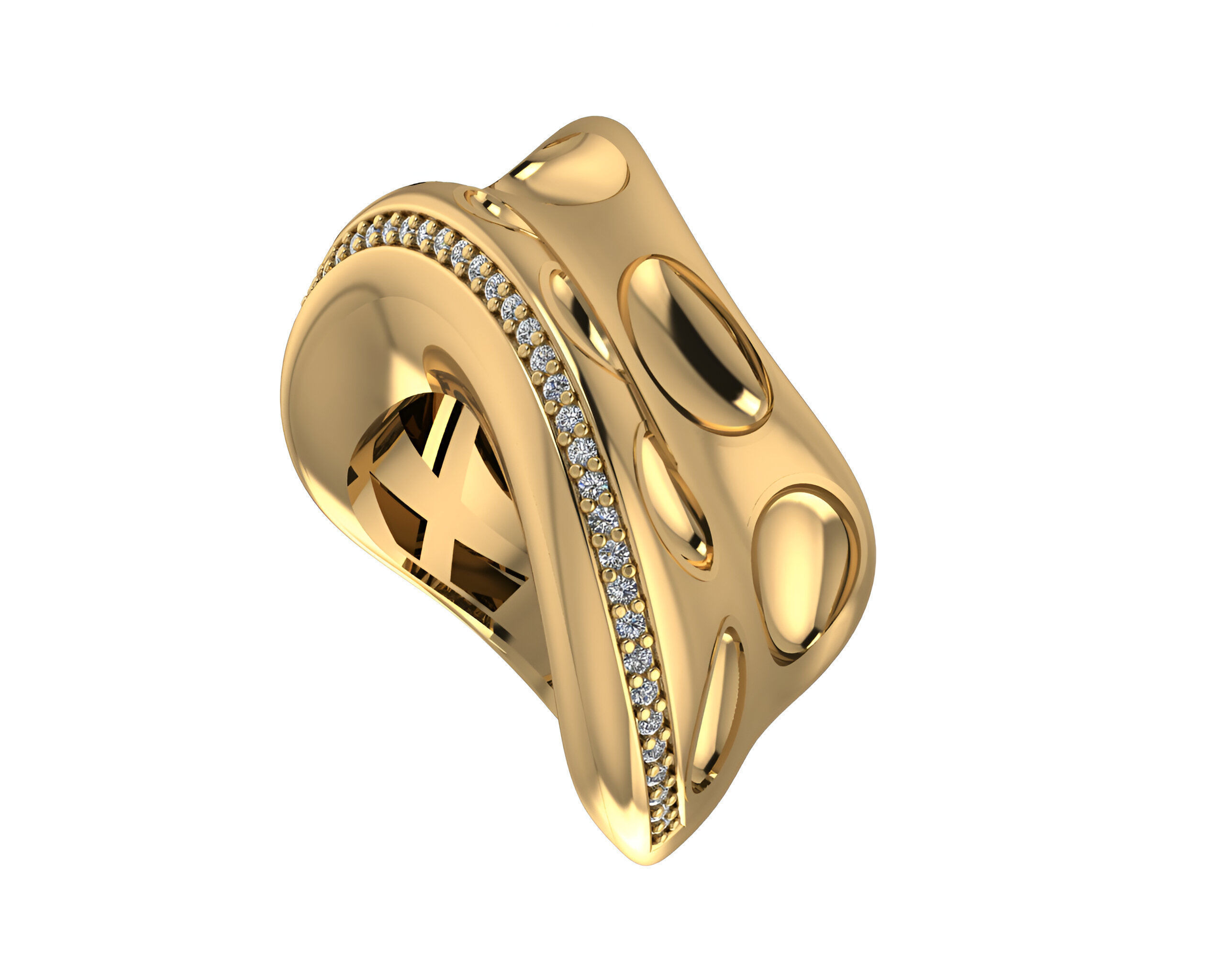 Bone Holes High Jewelry Italian Cocktail Diamond Ring 3D print model_1