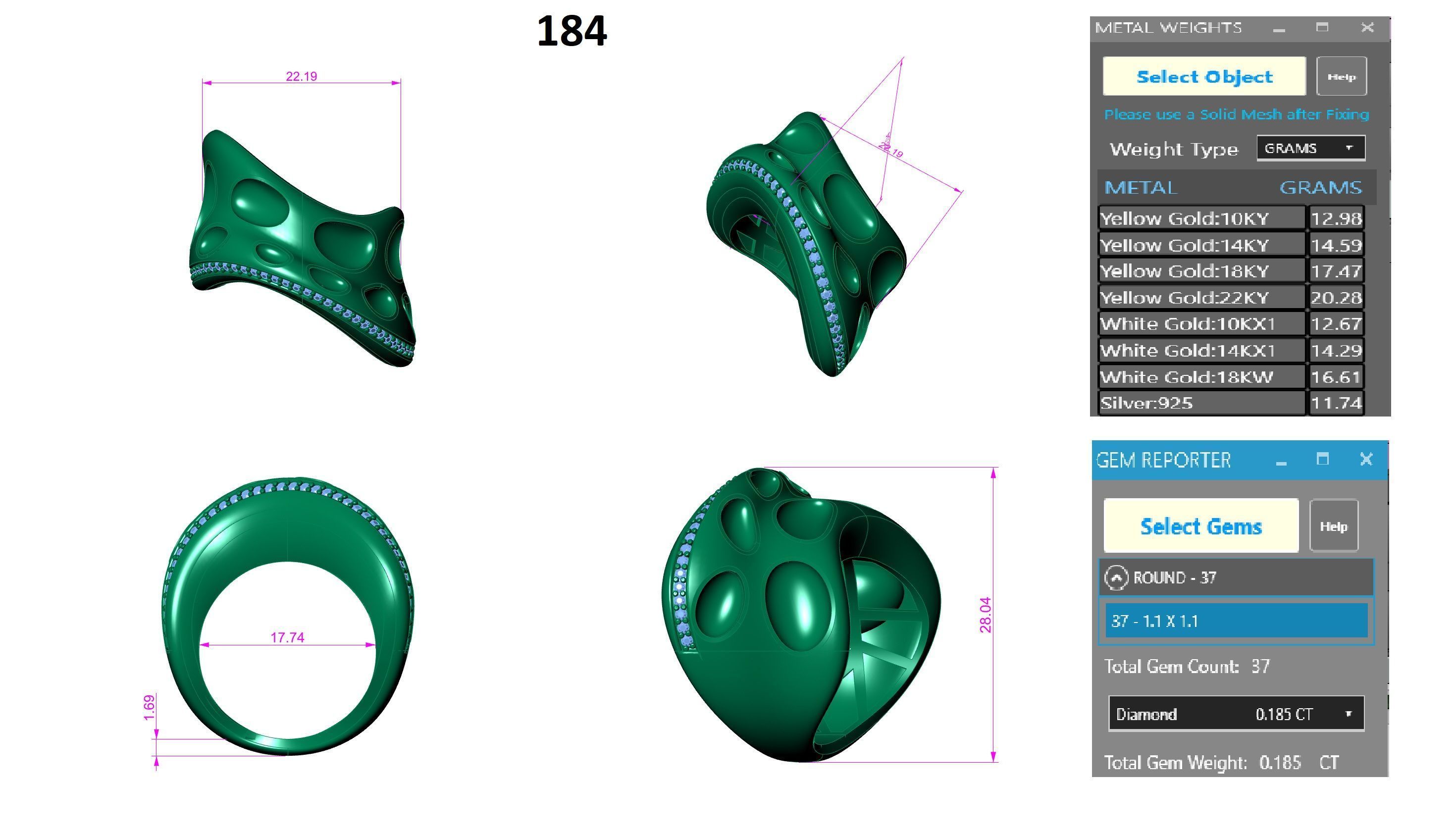 Bone Holes High Jewelry Italian Cocktail Diamond Ring 3D print model_3