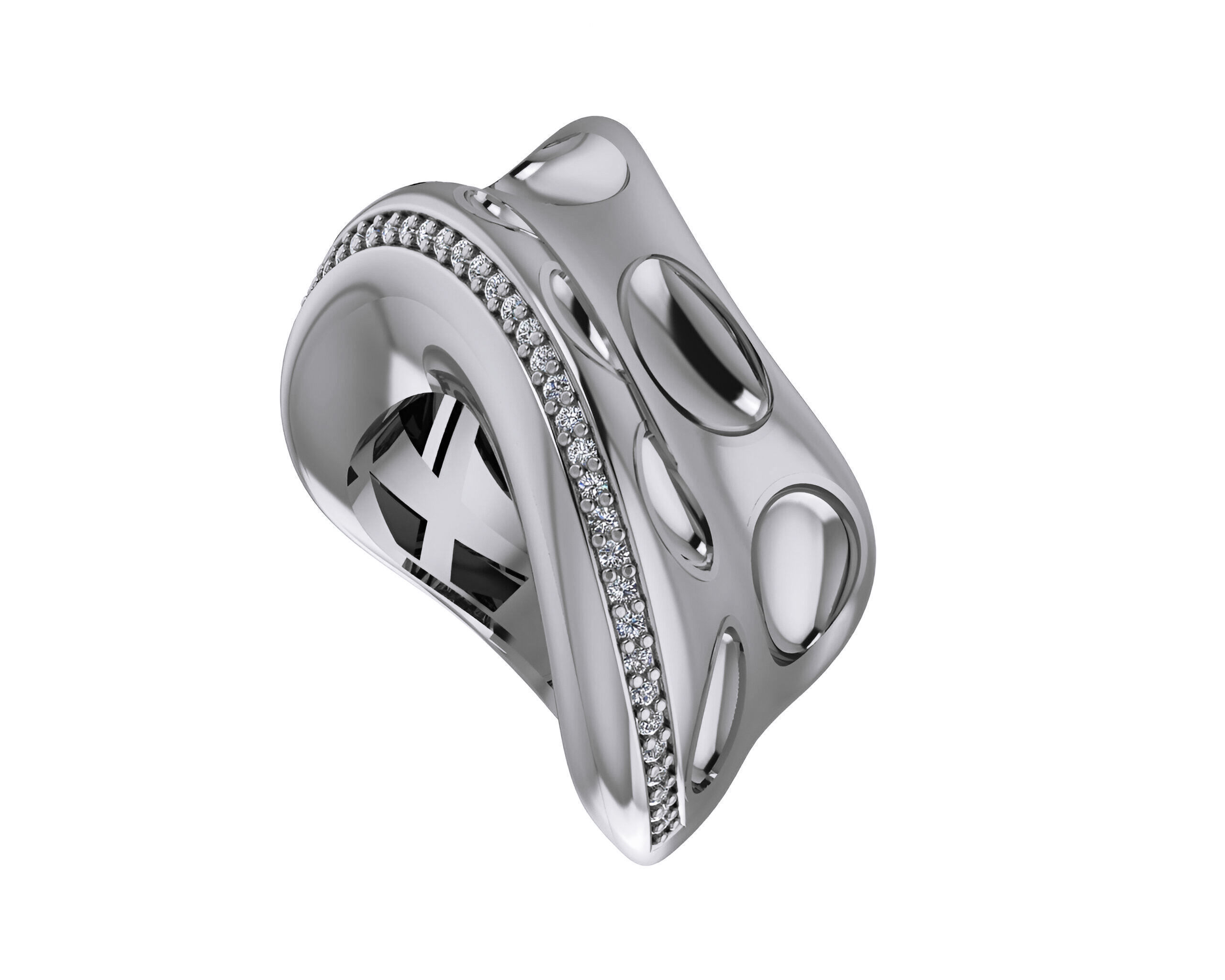 Bone Holes High Jewelry Italian Cocktail Diamond Ring 3D print model_2