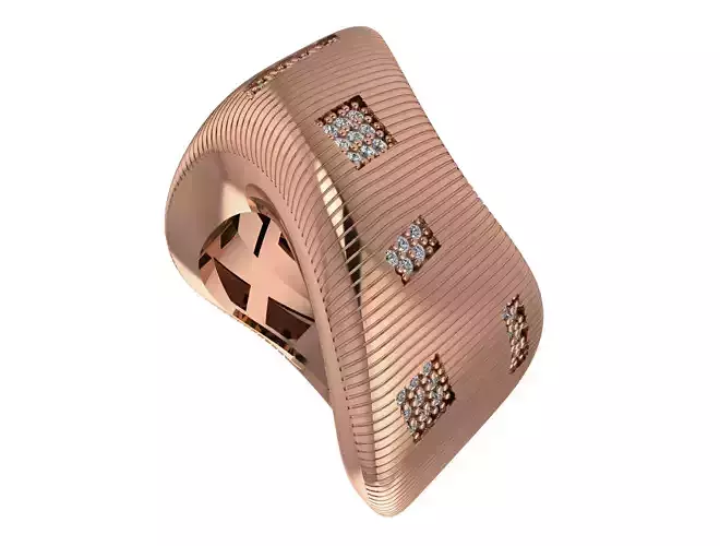 Line Grooves High Jewelry Italian Cocktail Diamond Square Ring
