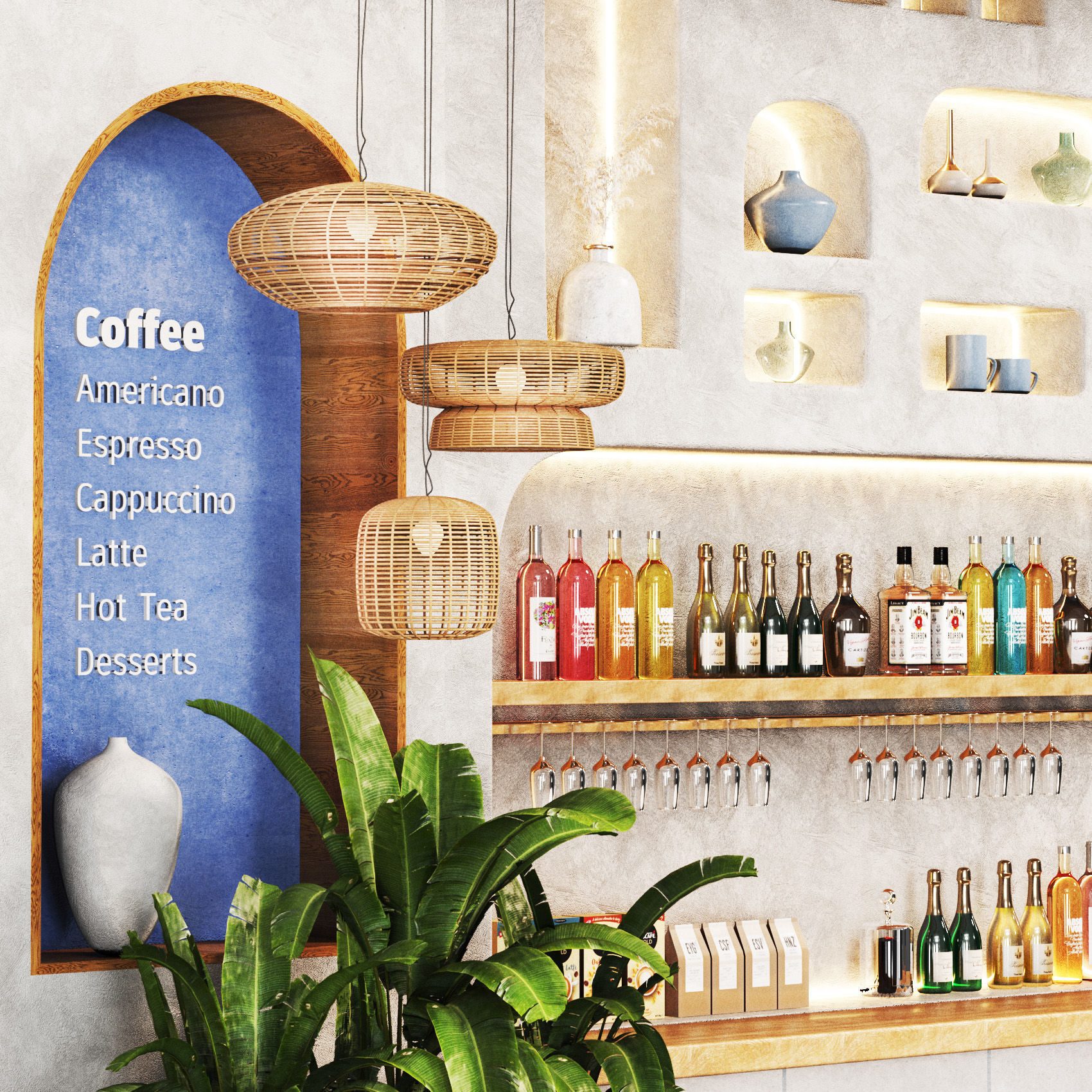 Greek Cafe  boho Low-poly 3D model_3