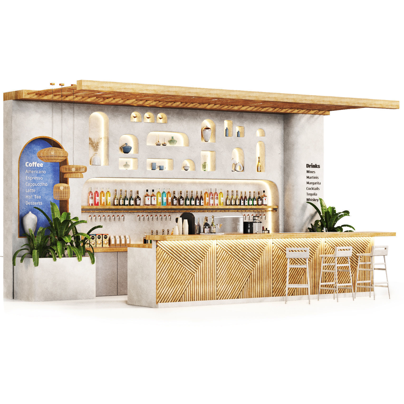 Greek Cafe  boho Low-poly 3D model_1