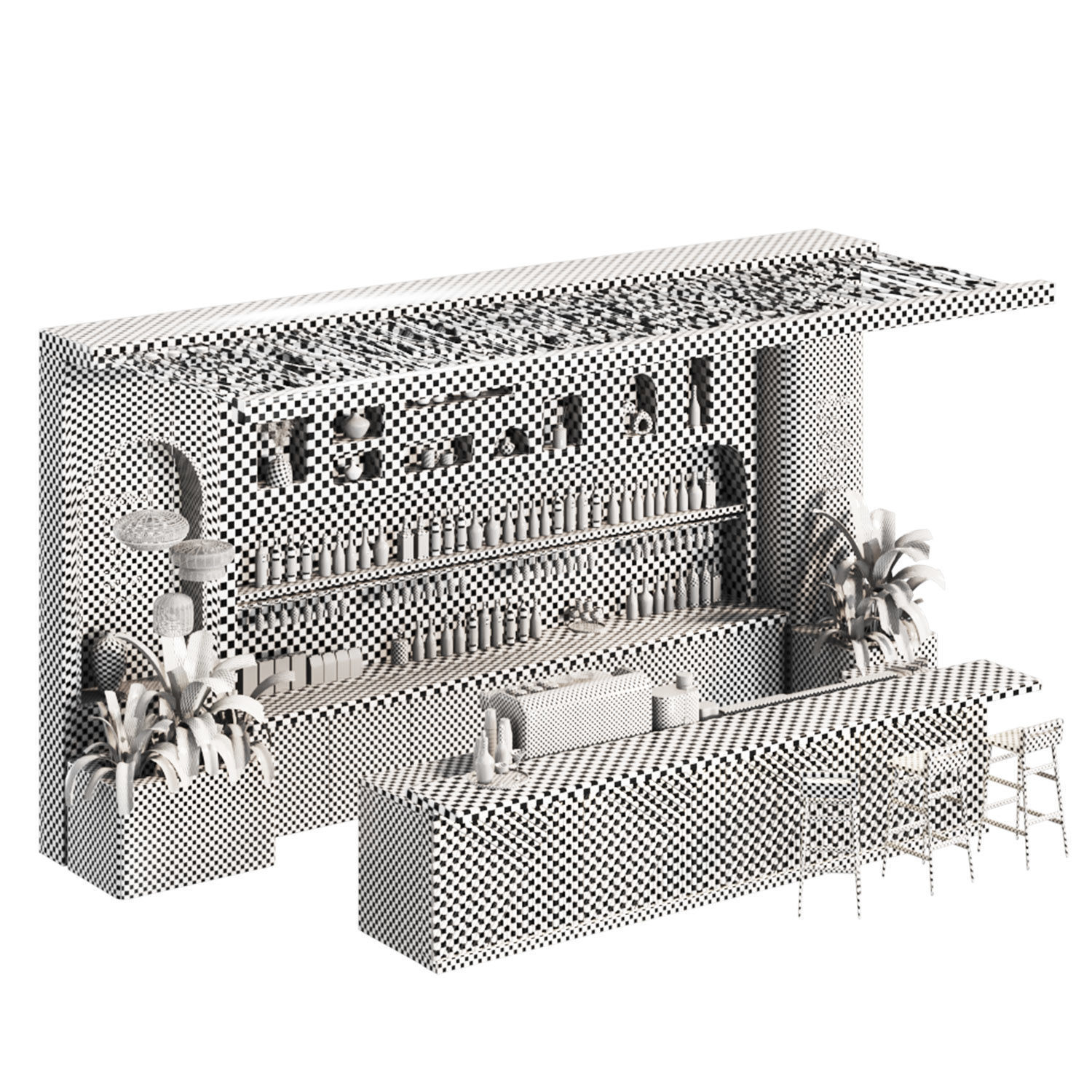 Greek Cafe  boho Low-poly 3D model_10