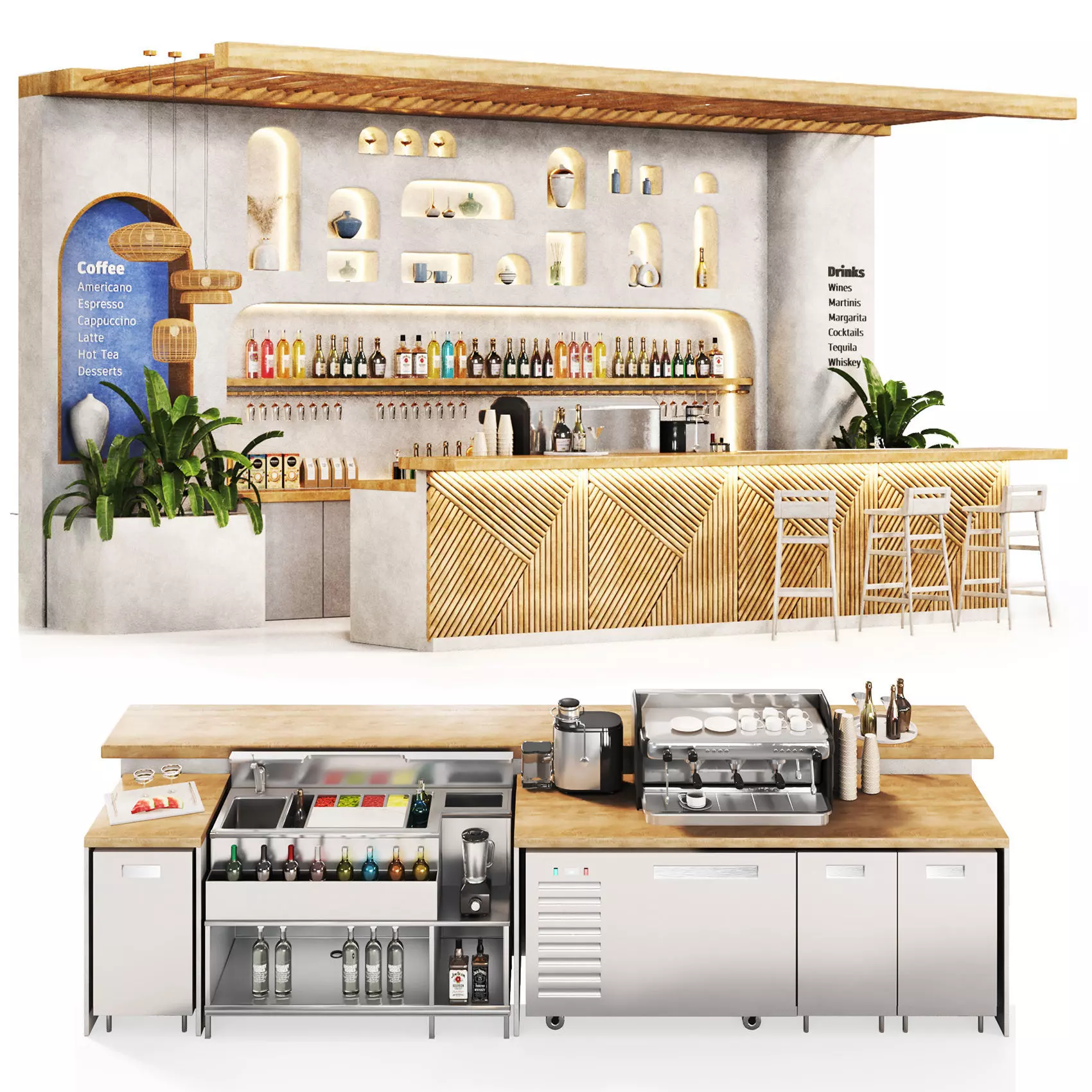 Greek Cafe  boho Low-poly 3D model_0