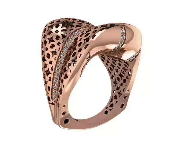 Flower Wire Mesh High Jewelry Italian Cocktail Diamond Ring